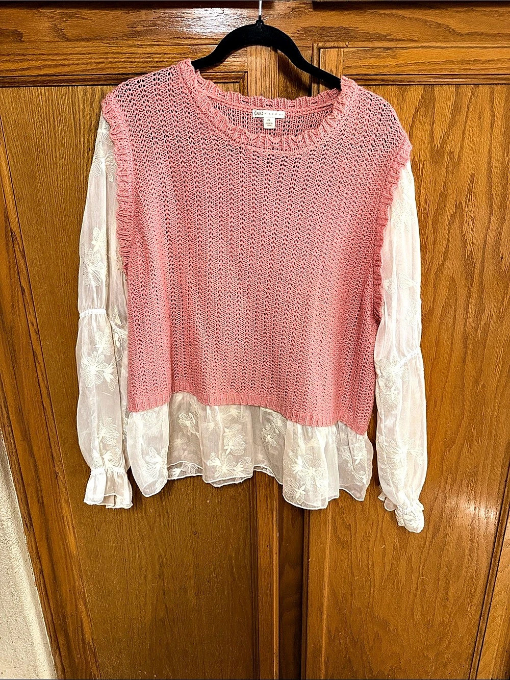 Cato Pink Floral Sheer Sleeve Sweater Size XL